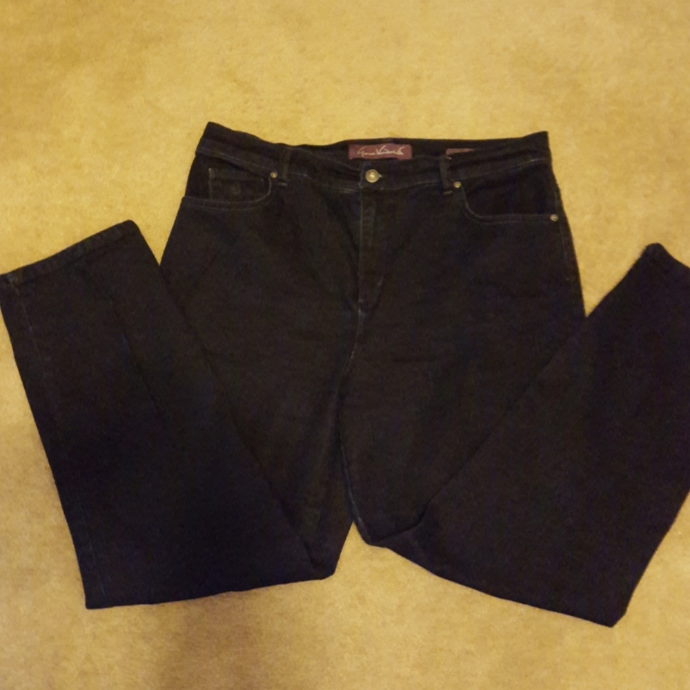 Gloria Vanderbilt Amanda Stretch dark wash denim blue jeans 14S 28" inseam EUC…
